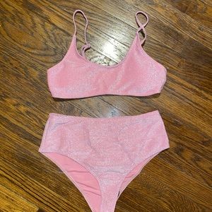 SHEIN pink glitter bathing suit high waisted